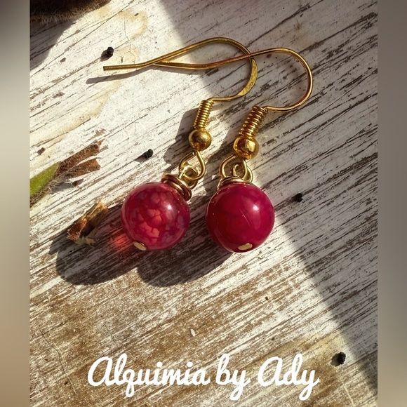 Alquimia Pink magenta agate and Gold Earrings - Picture 1 of 1